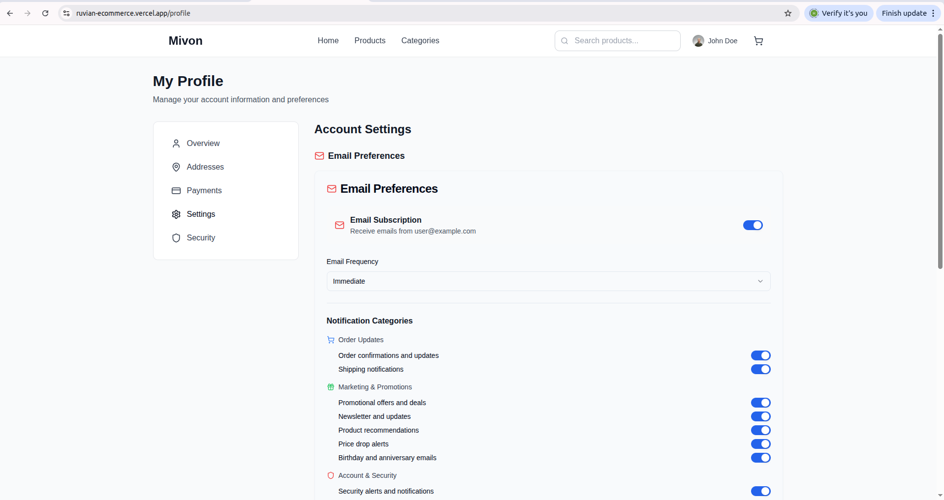 Mivon eCommerce interface 11