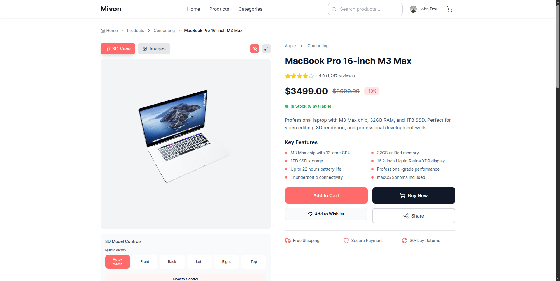 Mivon eCommerce interface 22
