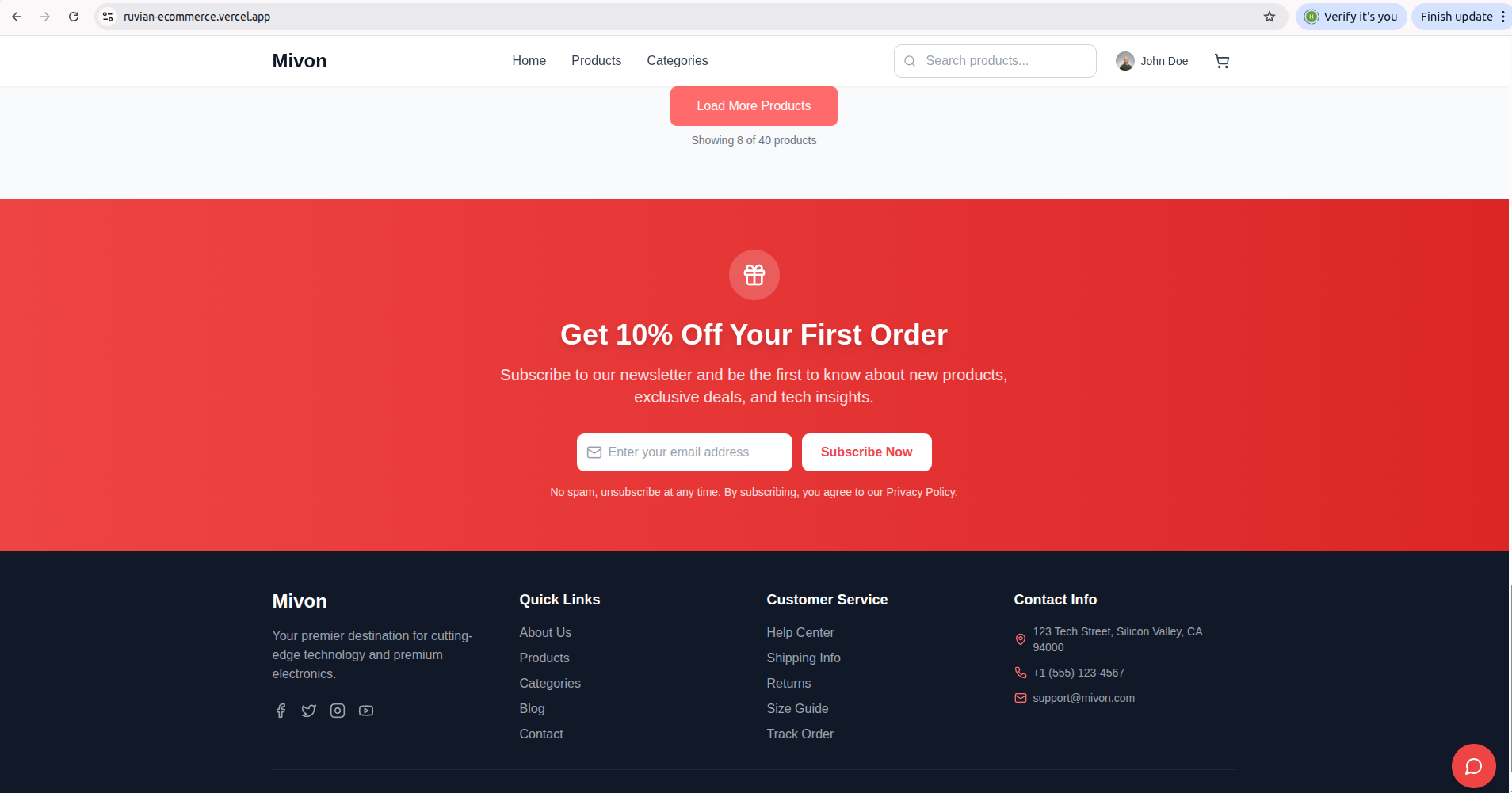 Mivon eCommerce interface 2